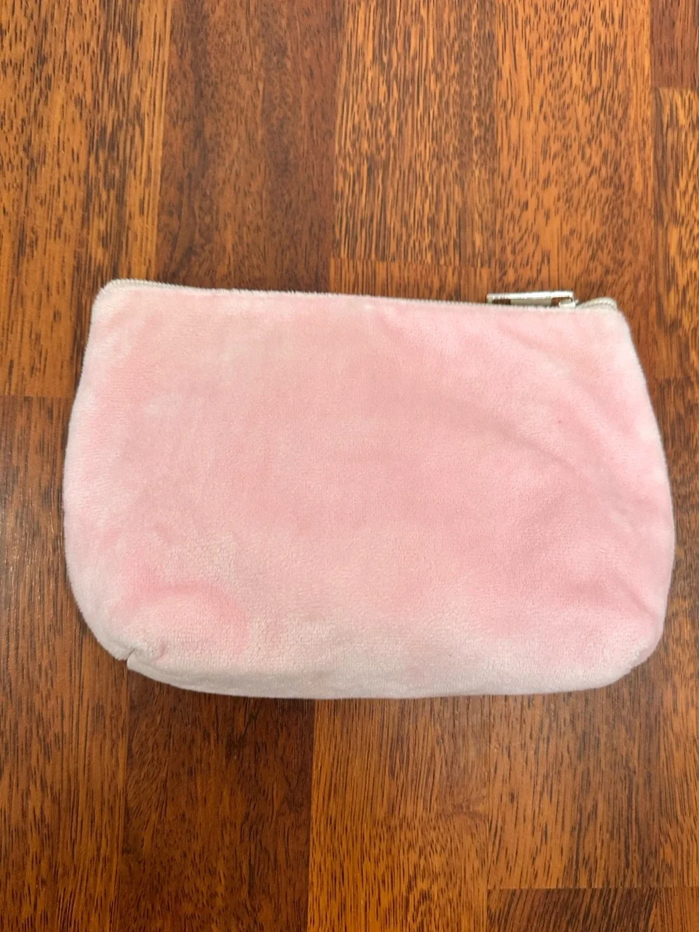 Juicy Couture Light Pink Plush Cosmetic Pouch with Rhinestone Logo